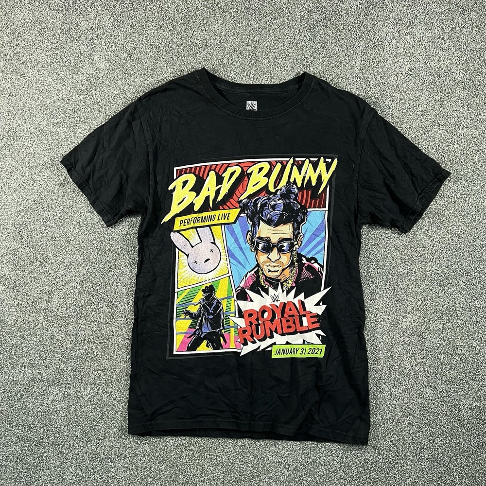 WWE Bad Bunny Mens S Royal Rumble 2021 Graphic T Shirt Black Wrestling